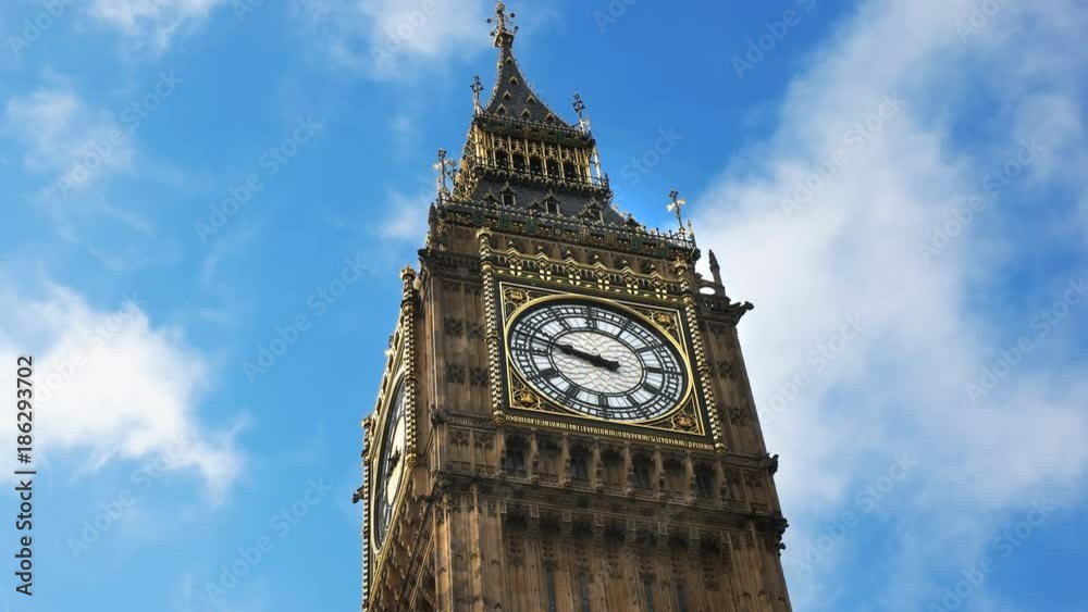 a low angle close up of big ben in london, england