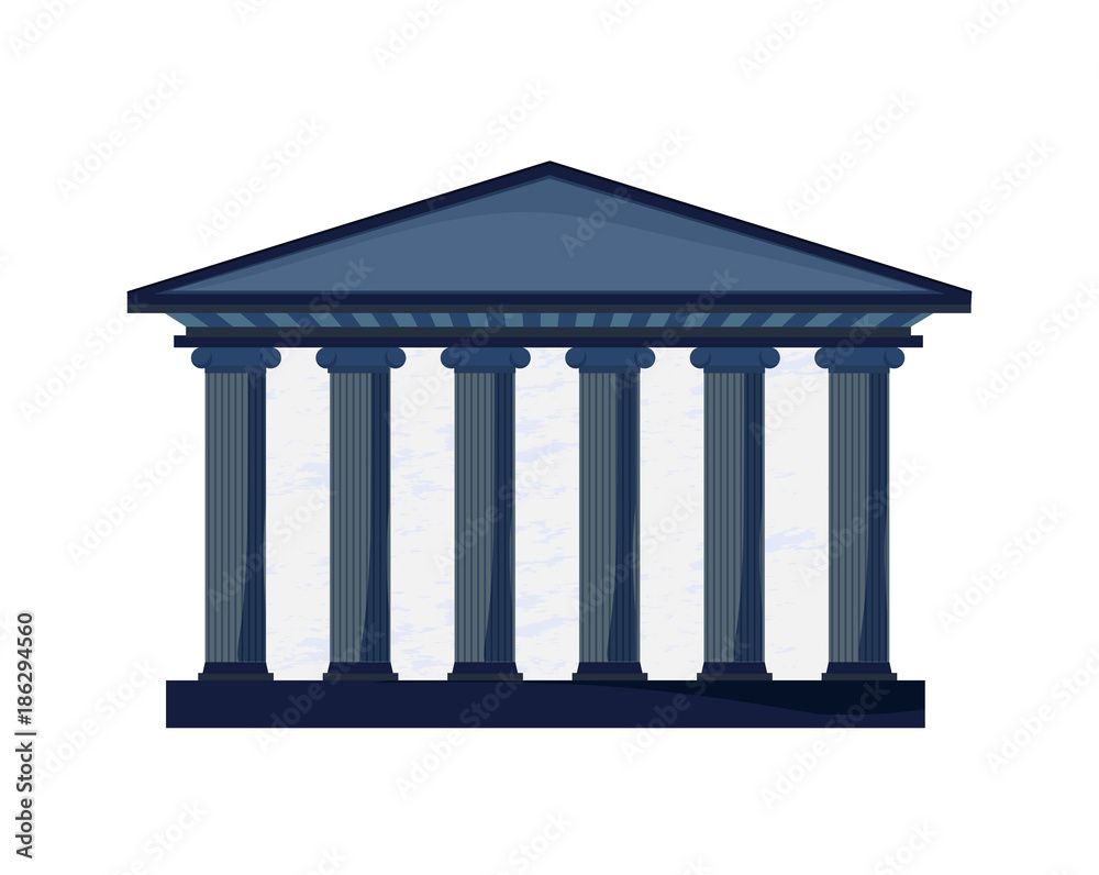 facade of a court building with columns in Greek style. Sign of Justice and Education.