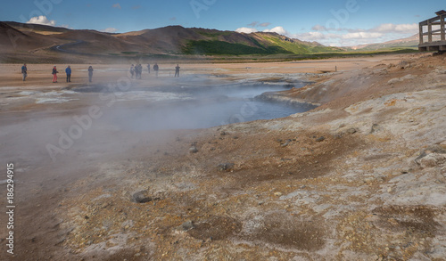 Geothermal valley of Hverir. Unusual lunar landscapes of Iceland.