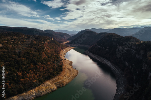 Aerial view of the mountain and river