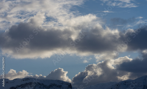 Clouds in remote Iceland on winter afternoon