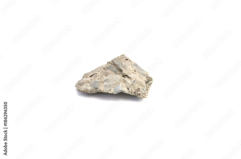 one broken cement stone boulder isolated on white background