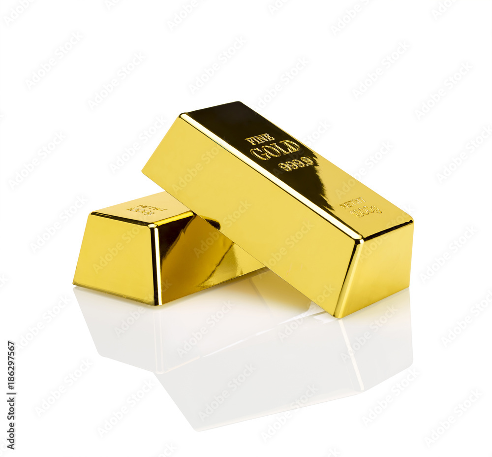 2 Goldbarren auf Weiß mit Spiegelung 2 Goldbarren auf Weiß mit Spiegelung