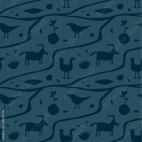 Ancient man wall painting seamless pattern. For print, fashion design, wrapping, wallpaper