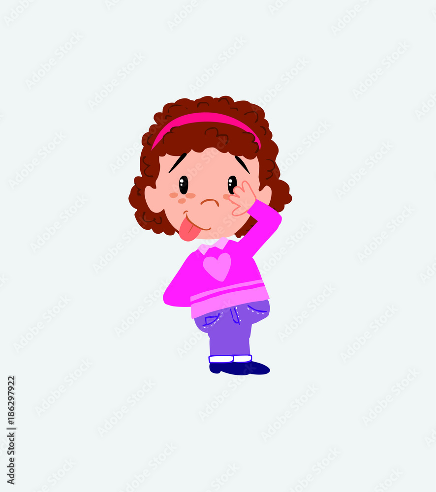 White girl with sweater sticks out his tongue in gesture of funny shyness. White girl with sweater sticks out his tongue in gesture of funny shyness.
