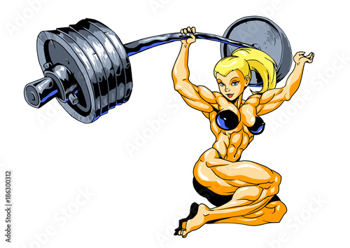 Muscle girl with barbell deadlift,vector,illustration,logo,color,isolated on a white