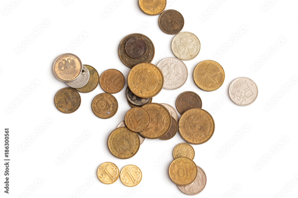 Old USSR coins on a white background Old USSR coins on a white background
