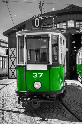 old and vintage green tram