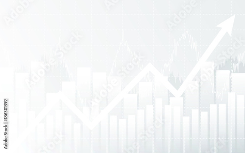 Abstract financial chart with up trend line graph and arrow in stock market on white color background
