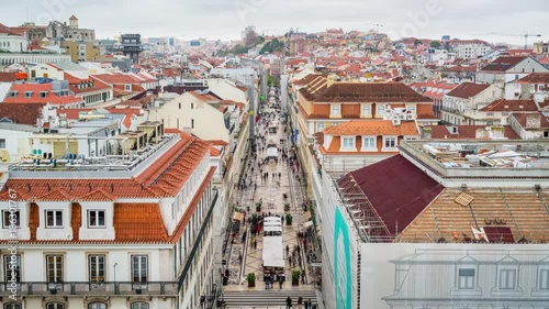 Rua Augsuta, Lisbon Portugal, Day Street Timelapse Video