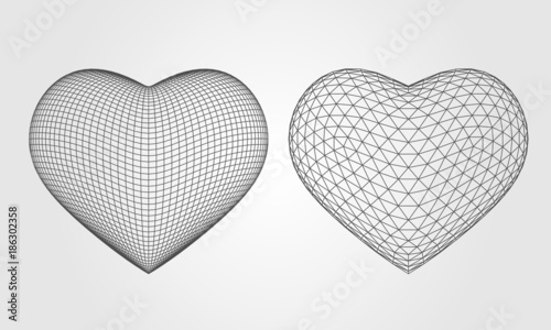 hearts collection gray line 3d vector illustration