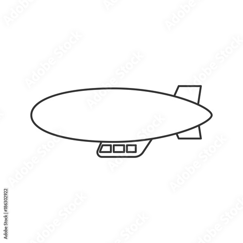 Black isolated outline icon of dirigible on white background. Line Icon of side view of airship.