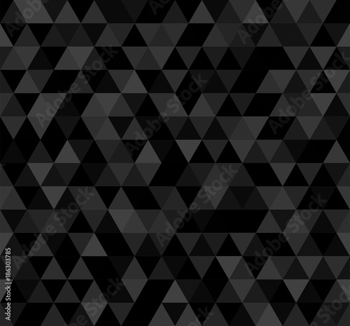 Seamless dark abstract pattern. Geometric print composed of triangles. Black mosaic background.