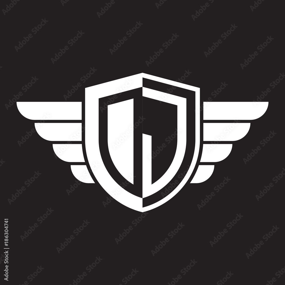 Initial two letter logo shield with wing Initial two letter logo shield with wing