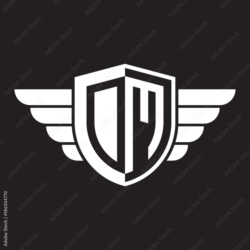 Initial two letter logo shield with wing Initial two letter logo shield with wing