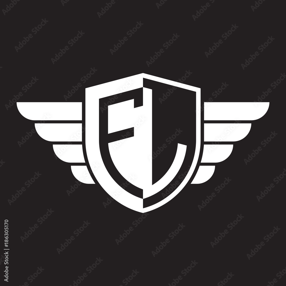 Initial two letter logo shield with wing Initial two letter logo shield with wing