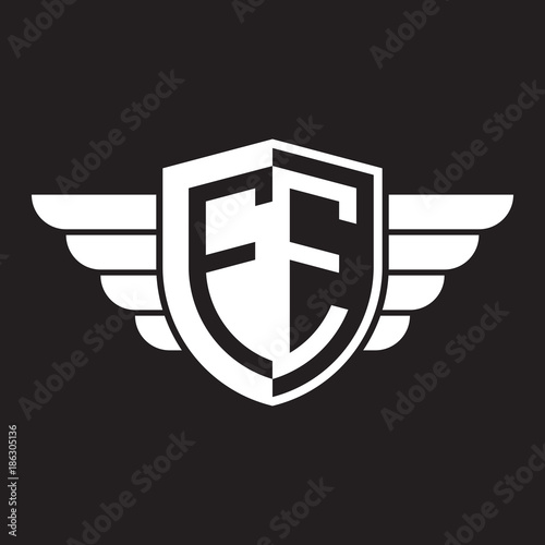 Initial two letter logo shield with wing