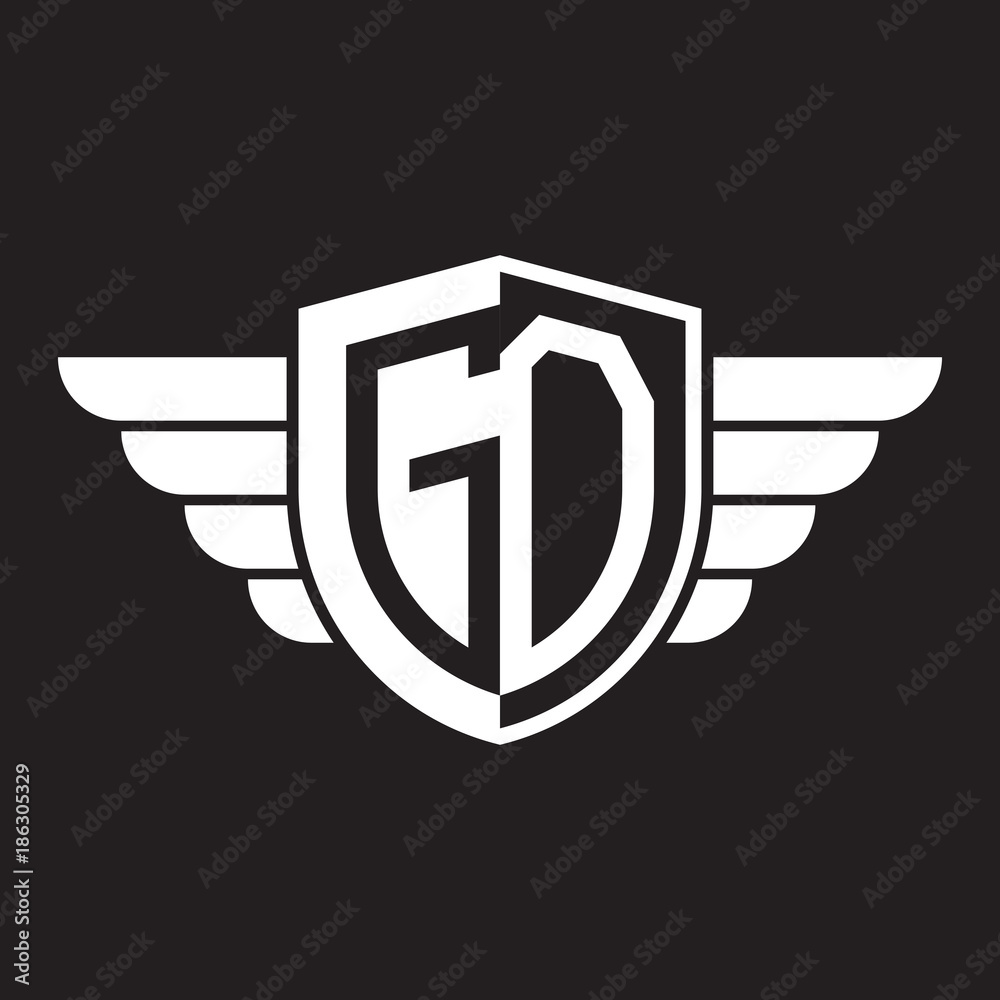 Initial two letter logo shield with wing Initial two letter logo shield with wing