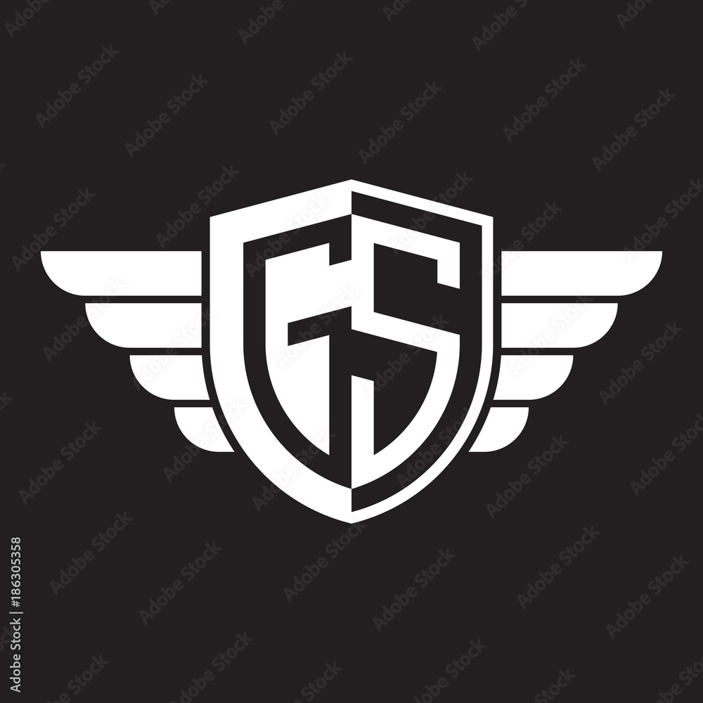 Initial two letter logo shield with wing Initial two letter logo shield with wing