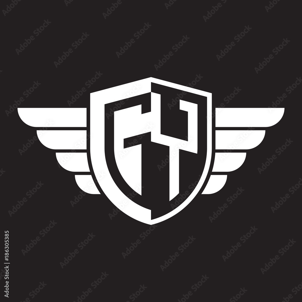 Initial two letter logo shield with wing