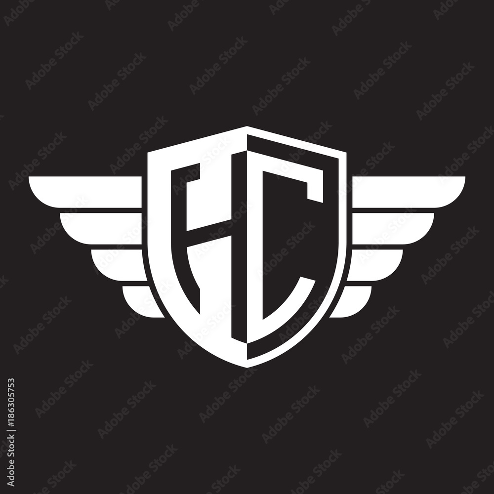 Initial two letter logo shield with wing Initial two letter logo shield with wing