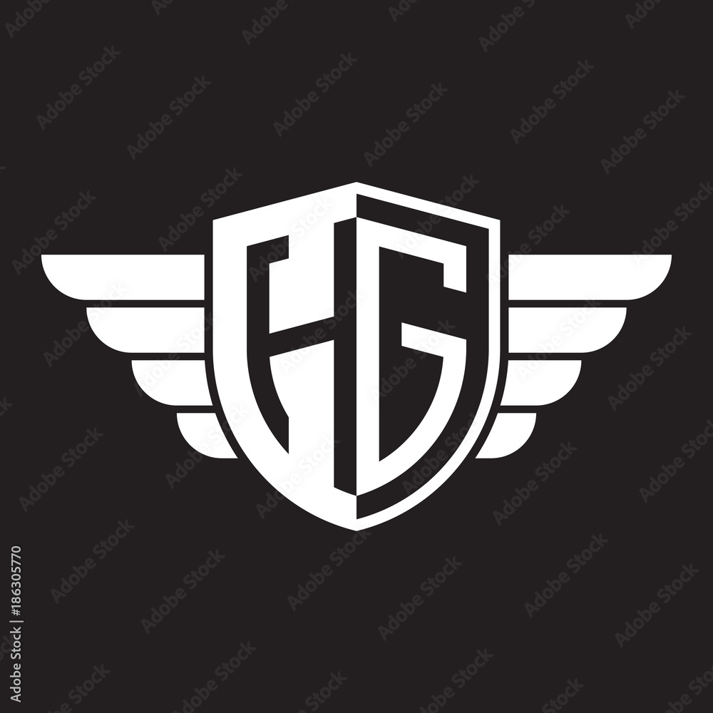 Initial two letter logo shield with wing Initial two letter logo shield with wing