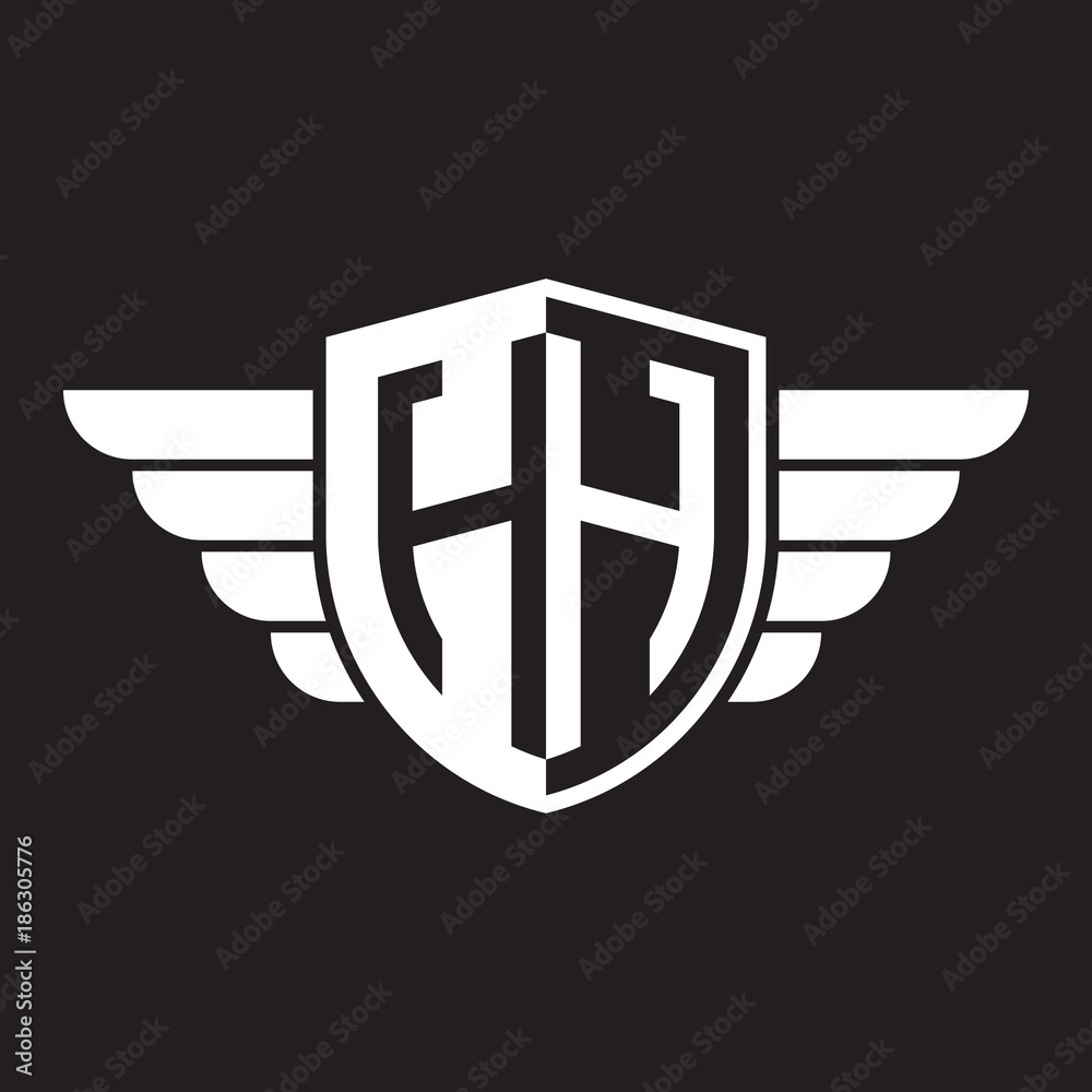 Initial two letter logo shield with wing Initial two letter logo shield with wing