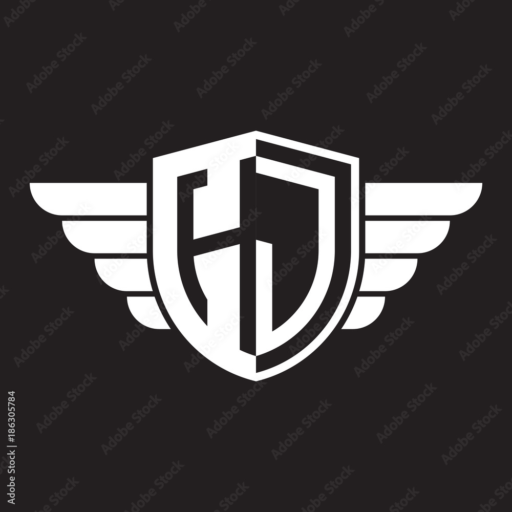 Initial two letter logo shield with wing