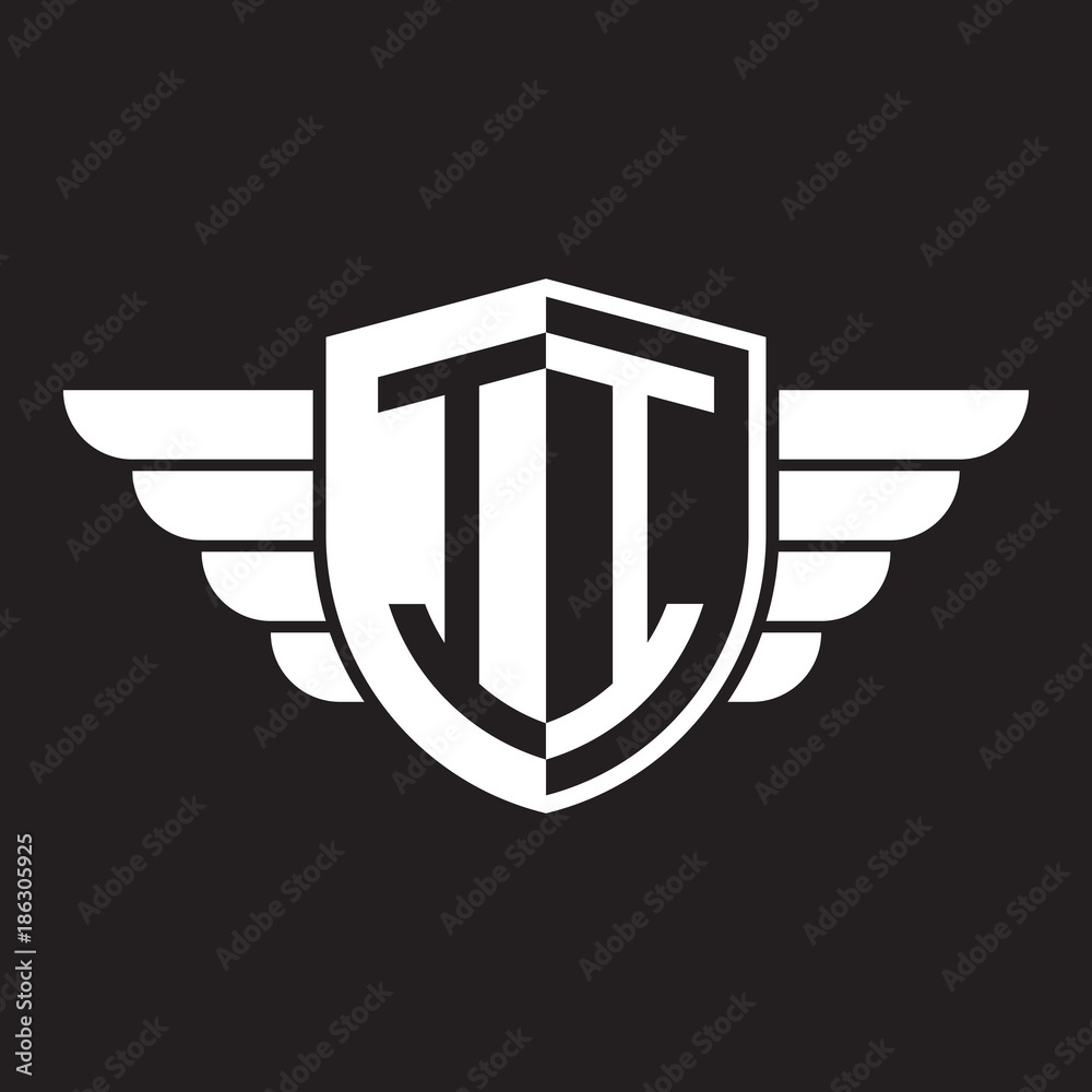 Initial two letter logo shield with wing Initial two letter logo shield with wing