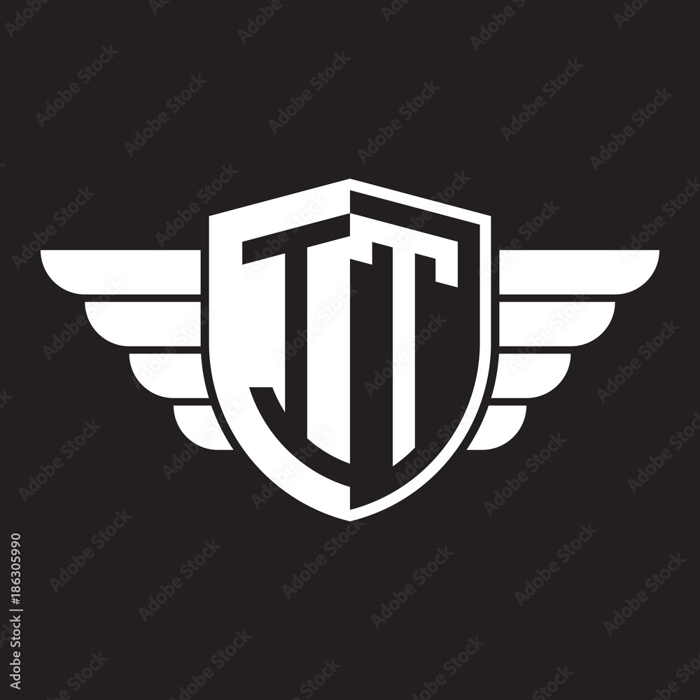 Initial two letter logo shield with wing Initial two letter logo shield with wing