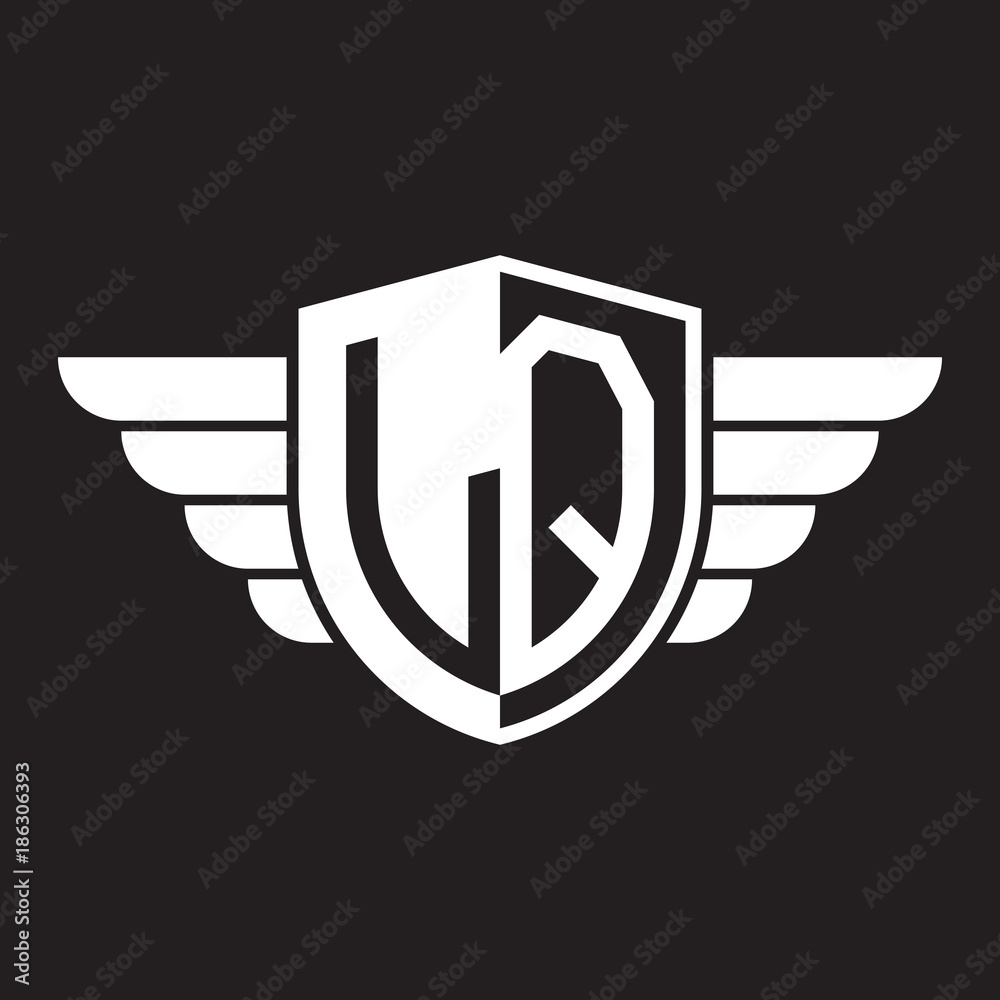Initial two letter logo shield with wing Initial two letter logo shield with wing