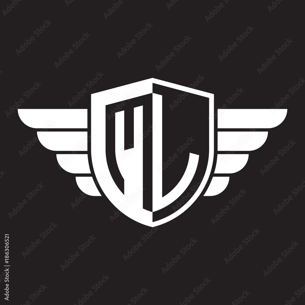 Initial two letter logo shield with wing Initial two letter logo shield with wing