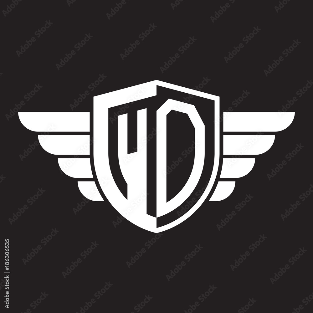 Initial two letter logo shield with wing Initial two letter logo shield with wing