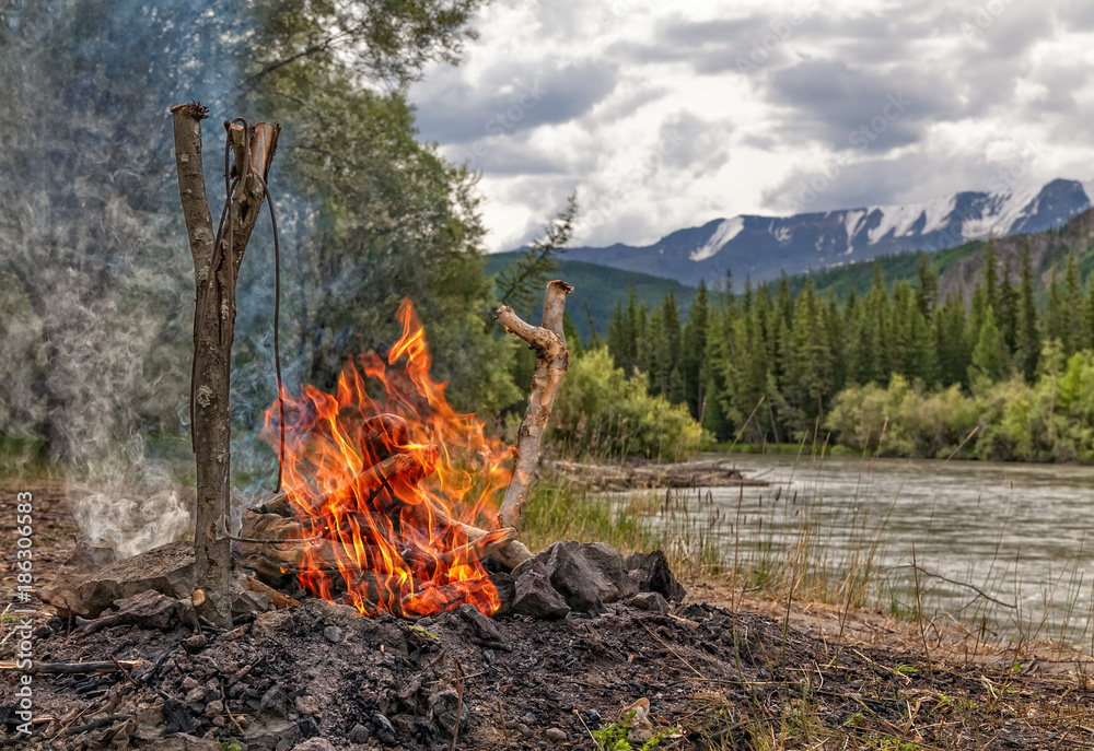 travel fire at the river in the summer travel fire at the river in the summer