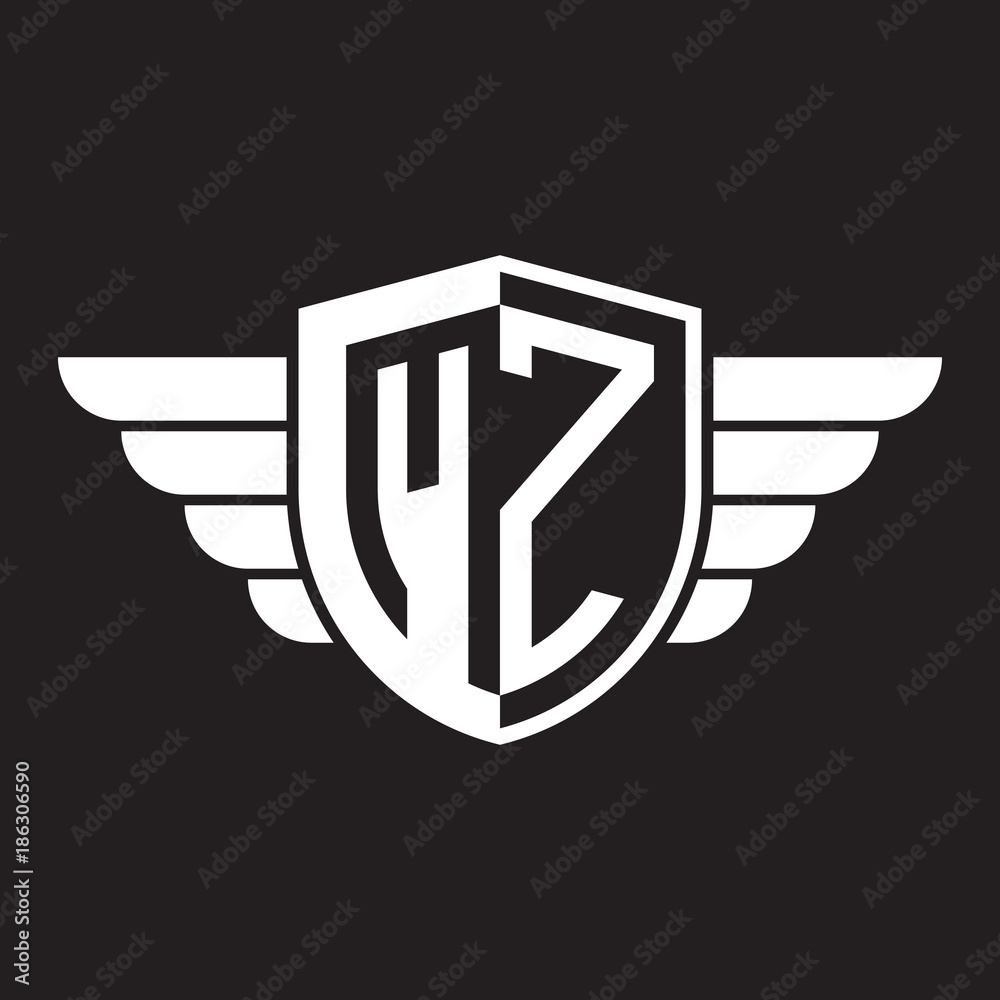 Initial two letter logo shield with wing Initial two letter logo shield with wing