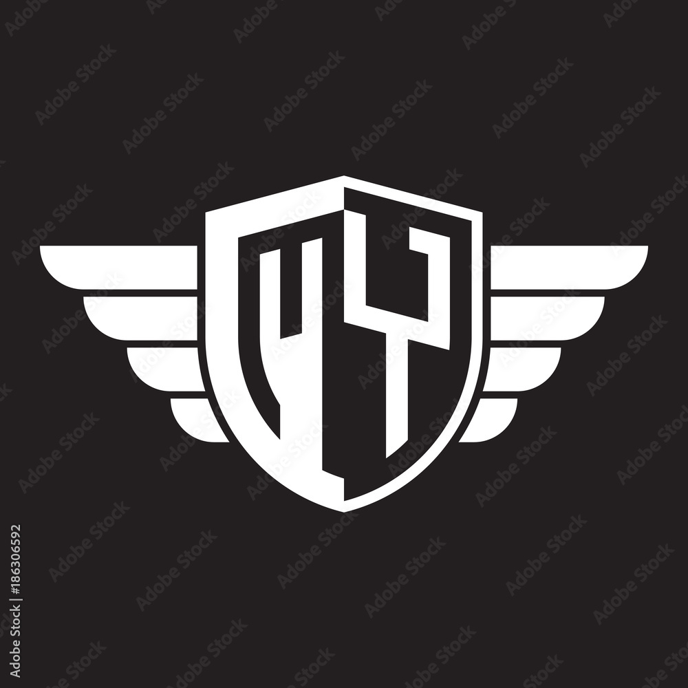Initial two letter logo shield with wing Initial two letter logo shield with wing
