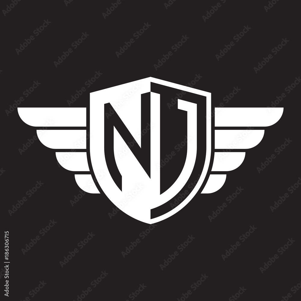 Initial two letter logo shield with wing Initial two letter logo shield with wing