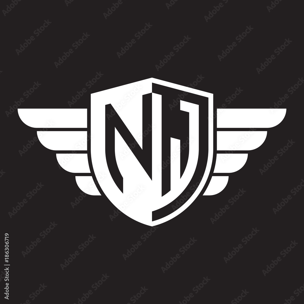 Initial two letter logo shield with wing