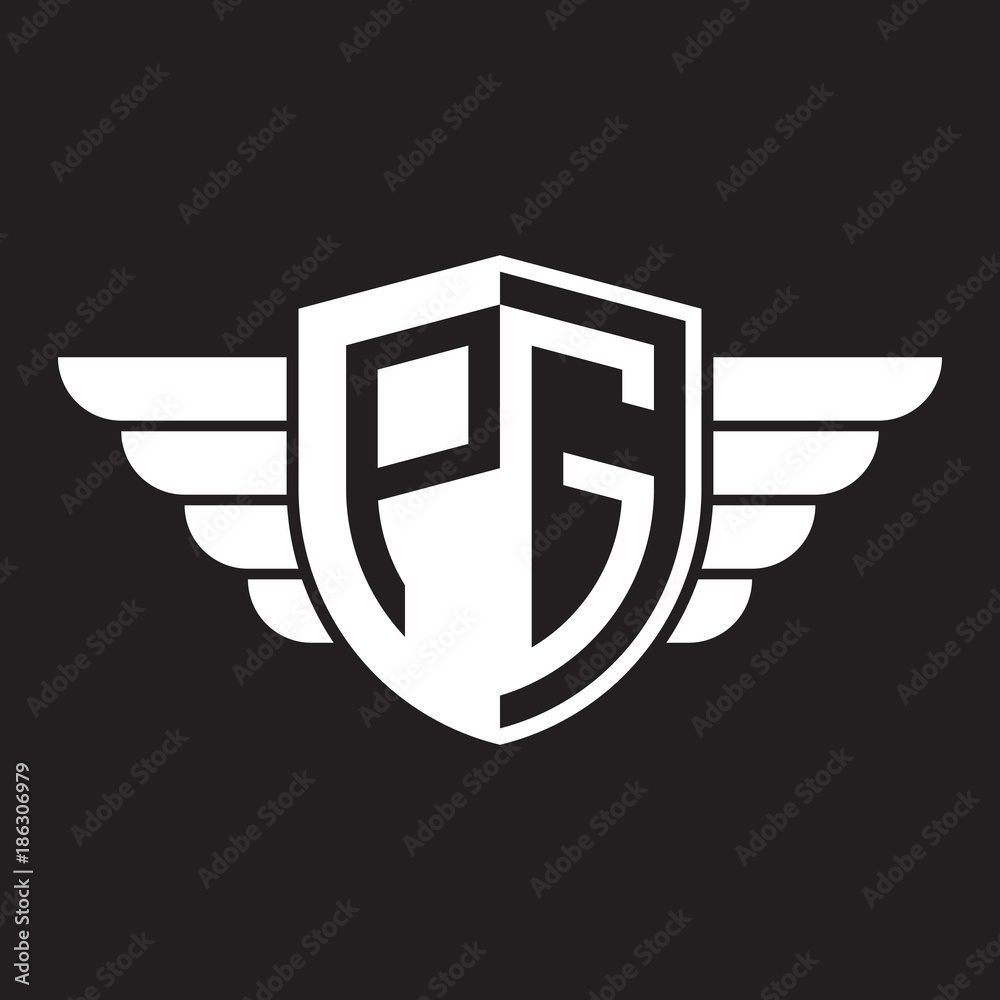 Initial two letter logo shield with wing Initial two letter logo shield with wing