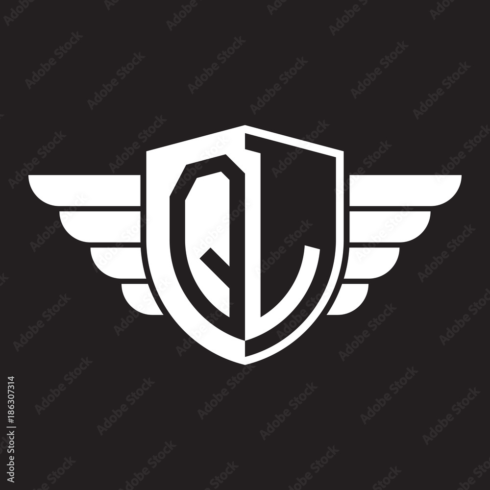 Initial two letter logo shield with wing Initial two letter logo shield with wing