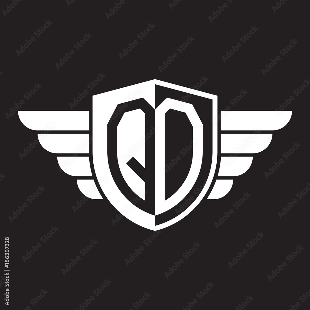 Initial two letter logo shield with wing Initial two letter logo shield with wing