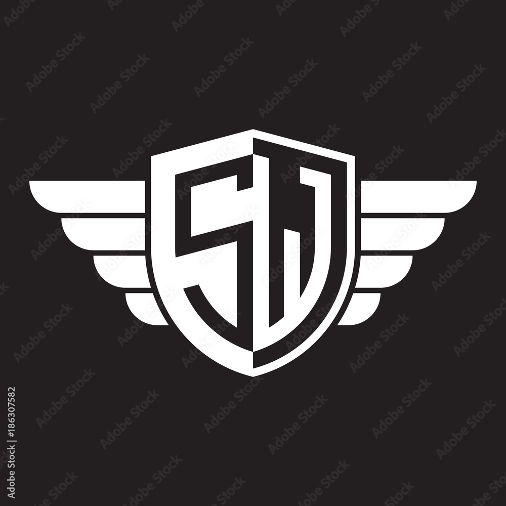 Initial two letter logo shield with wing Initial two letter logo shield with wing