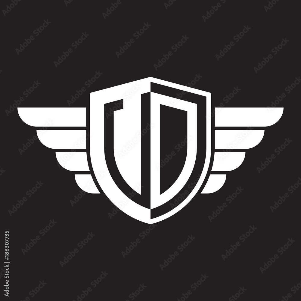 Initial two letter logo shield with wing Initial two letter logo shield with wing