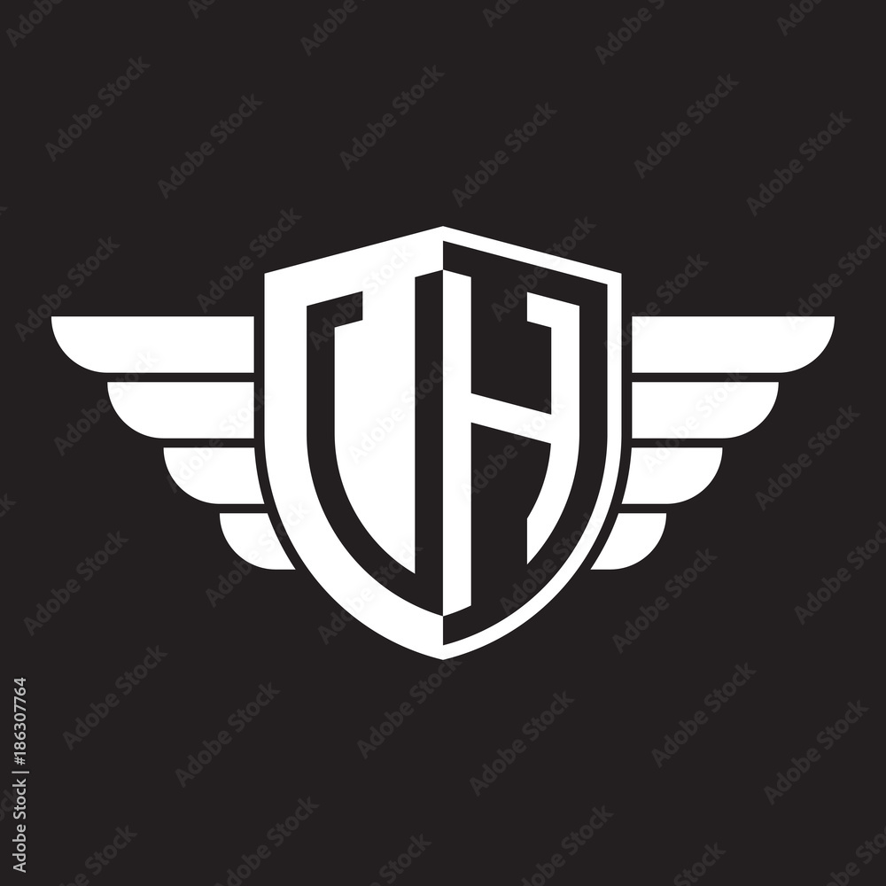 Initial two letter logo shield with wing Initial two letter logo shield with wing