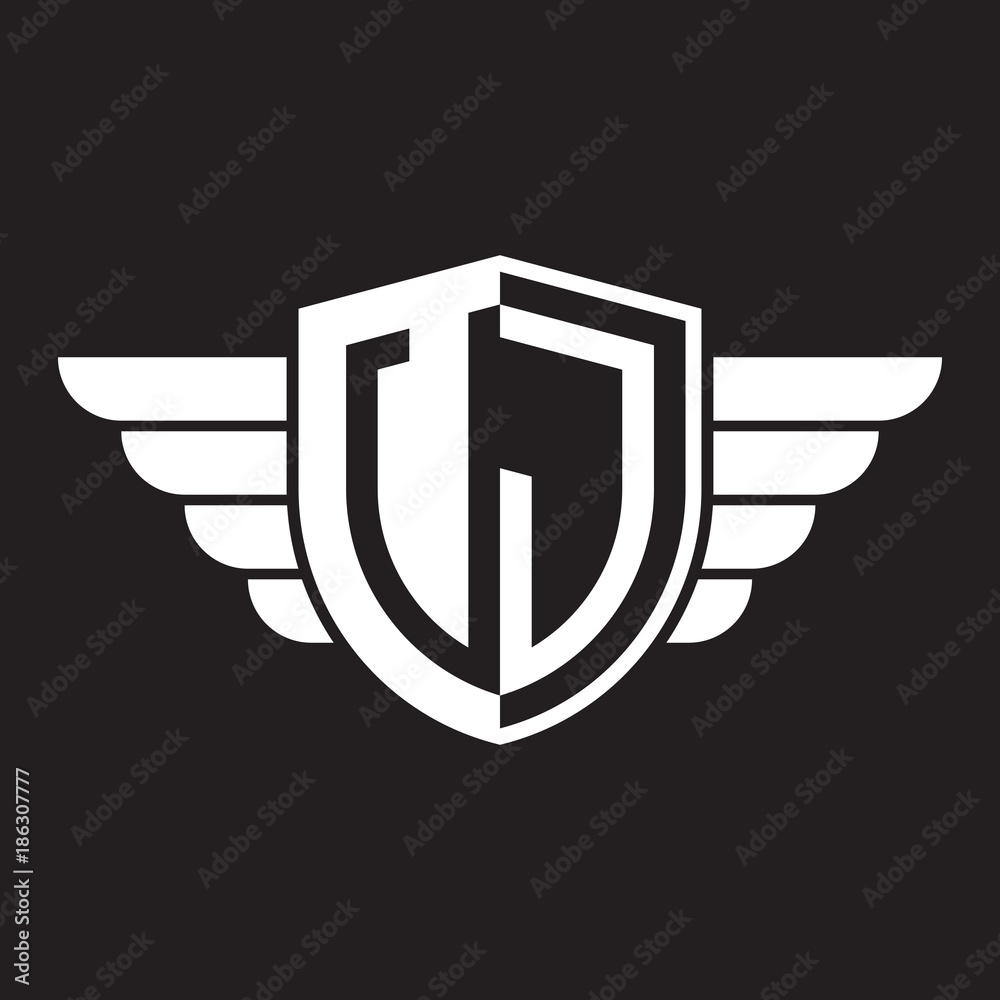 Initial two letter logo shield with wing Initial two letter logo shield with wing