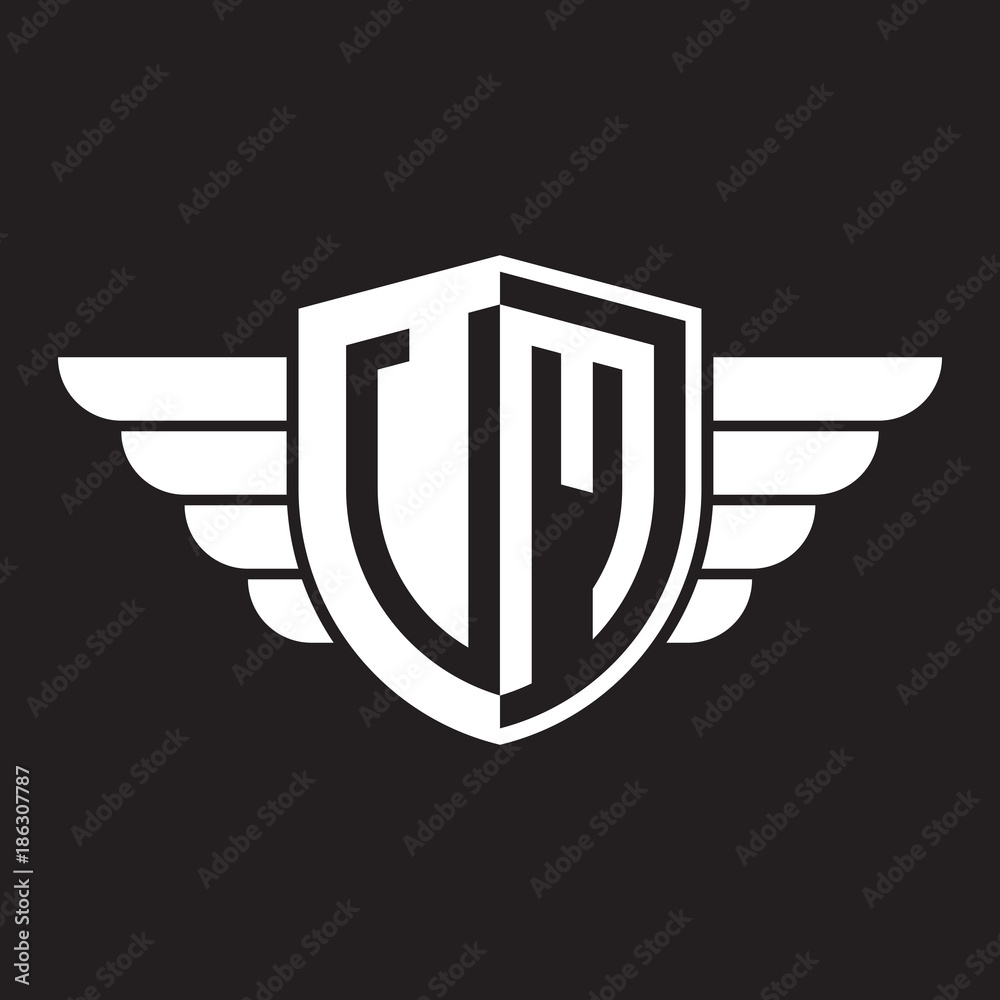 Initial two letter logo shield with wing