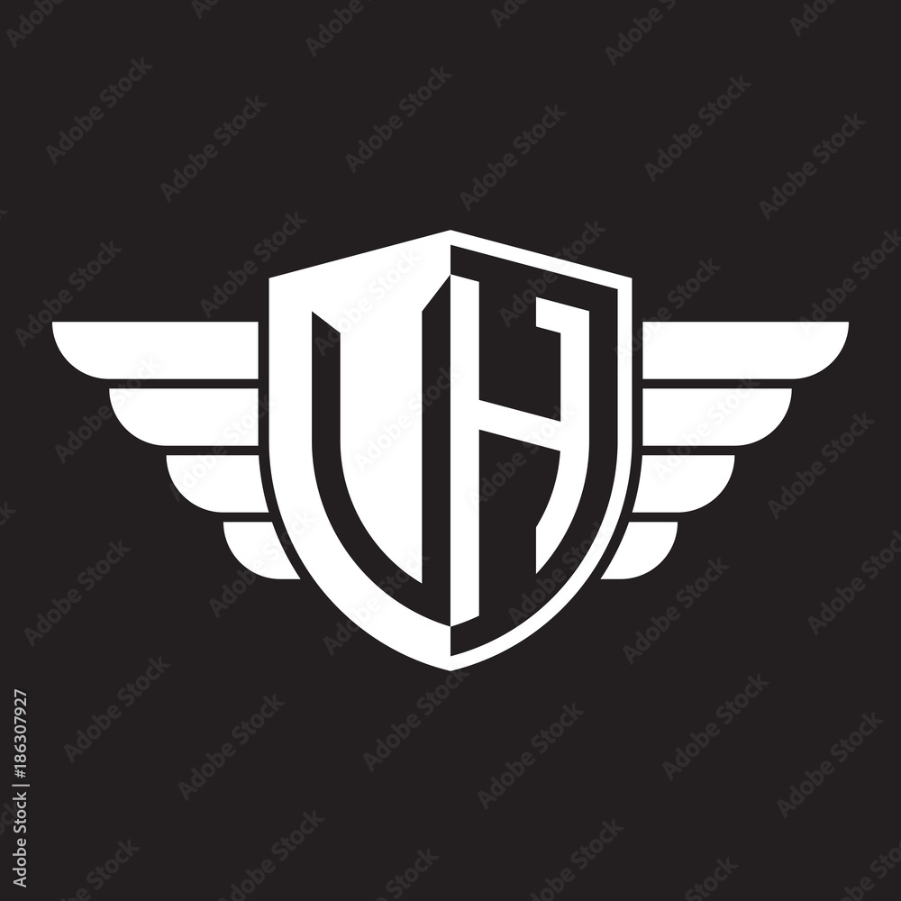 Initial two letter logo shield with wing Initial two letter logo shield with wing