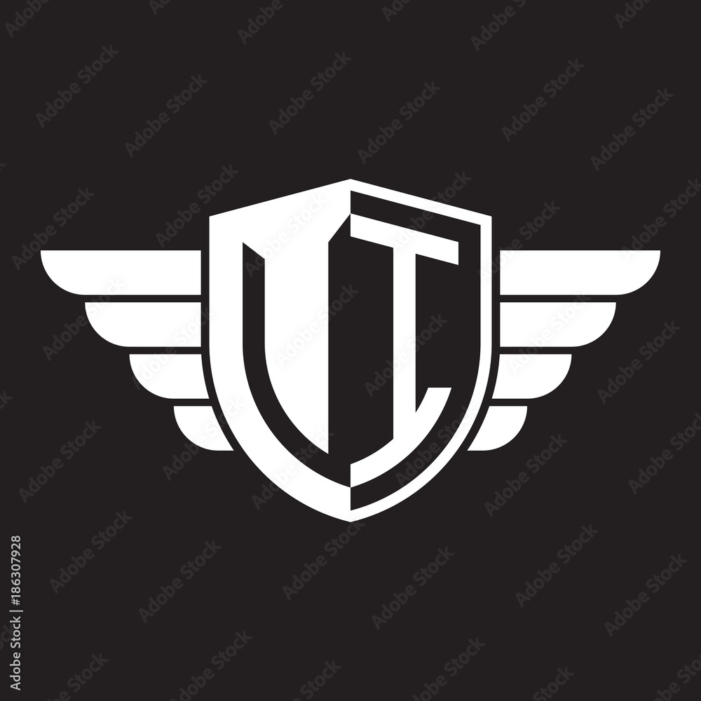 Initial two letter logo shield with wing Initial two letter logo shield with wing