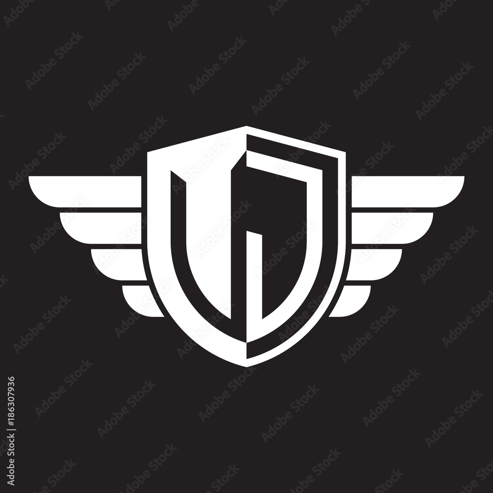 Initial two letter logo shield with wing Initial two letter logo shield with wing