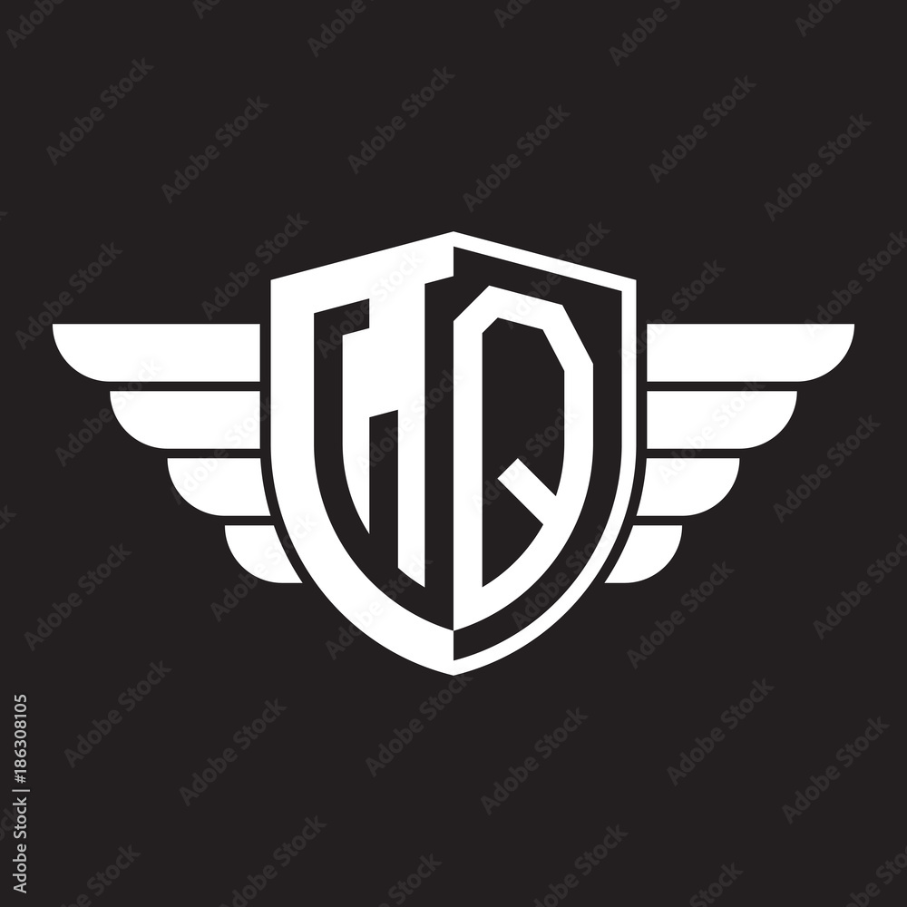 Initial two letter logo shield with wing Initial two letter logo shield with wing
